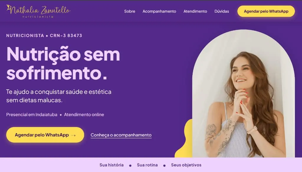 Landing page of Nathalia Zanutello - Nutritionist